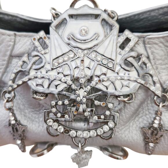 ON AURA TOUT VU Paris silver leather crystal beaded mini statement bag Gagaku - Picture 7 of 11